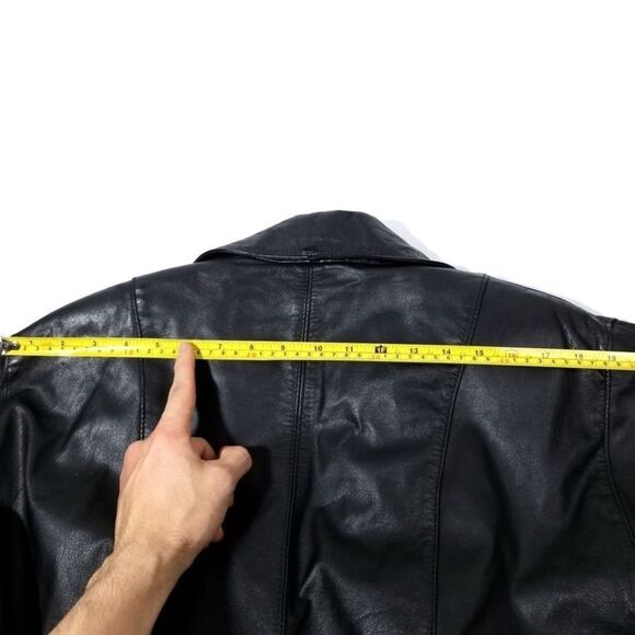 VINTAGE Black 100% Leather Western Cowboy Button Down Rancher Coat Jacket Small - Picture 6 of 9